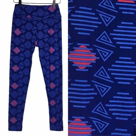 LULAROE Leggings OS One Size Abstract Print Stripe Southwestern Aztec Boho Blue - Picture 1 of 10